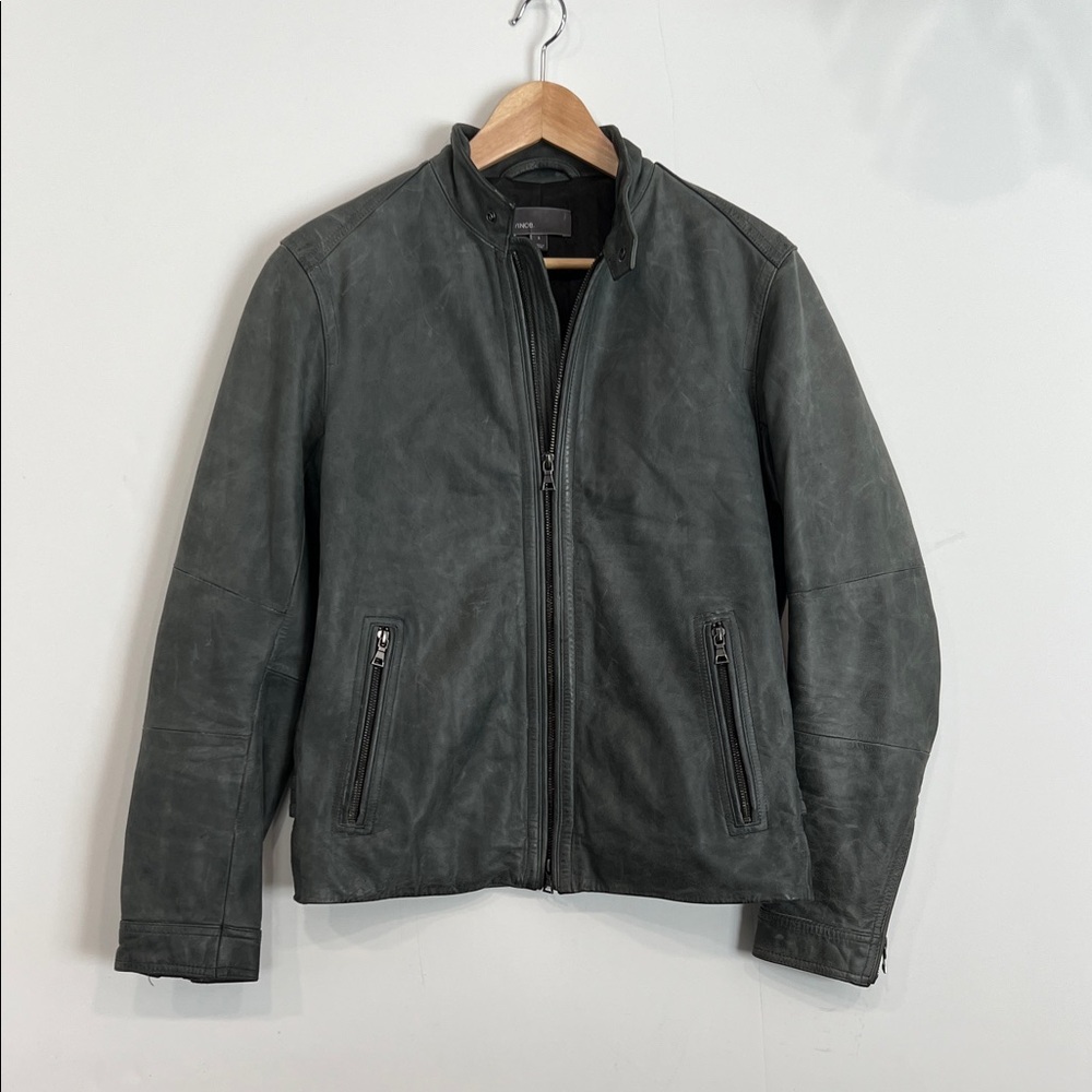 Vince Waxed Suede Moto Bomber Jacket Leather Jacket in Gray Size Small